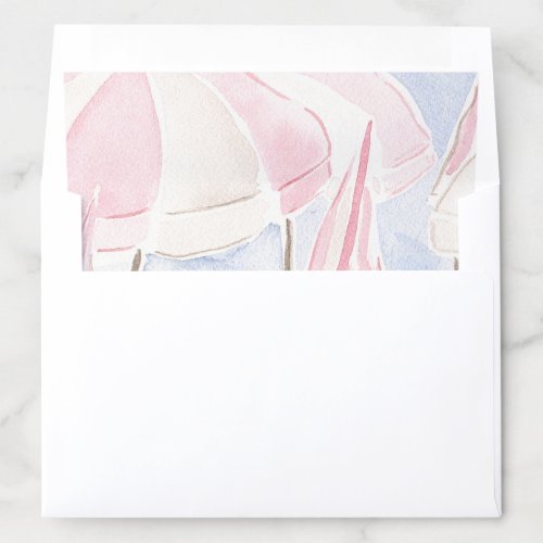 Coastal Pink Watercolor Umbrella Beach Wedding Envelope Liner