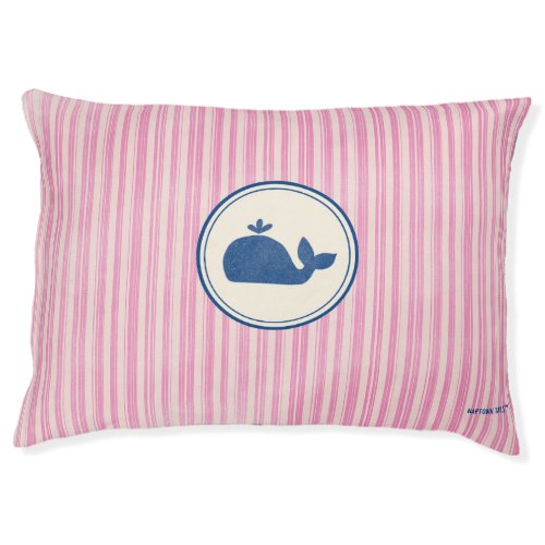 Coastal Pink White Stripe Blue Whale Dog Bed