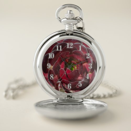 Coastal Plant Photo Red Burgundy Succulent  Pocket Watch