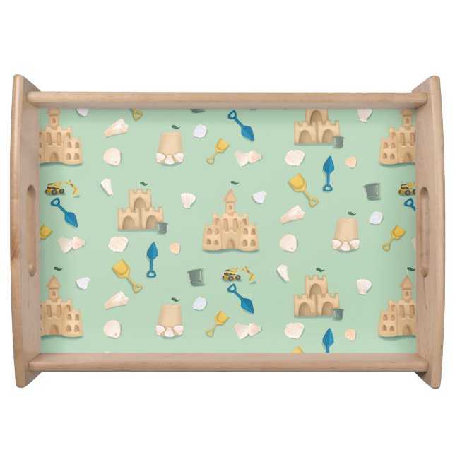 Coastal Playful Sand Castle Beach House Serving Tray (Front)