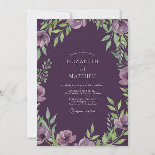 Coastal Plum Amethyst Leafy Wedding Invitation