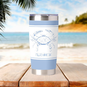 Coastal Preppy Blue and White Crab Personalized Insulated Tumbler