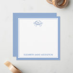 Coastal Preppy Blue and White Crab Personalized Note Card