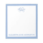 Coastal Preppy Blue And White Crab Personalized Notepad at Zazzle