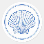 Coastal Preppy Blue and White Scallop Shell Classic Round Sticker