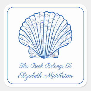 Coastal Preppy Blue and White Shell Bookplate