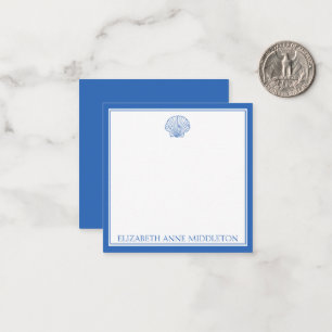 Coastal Preppy Blue and White Shell Personalized Note Card