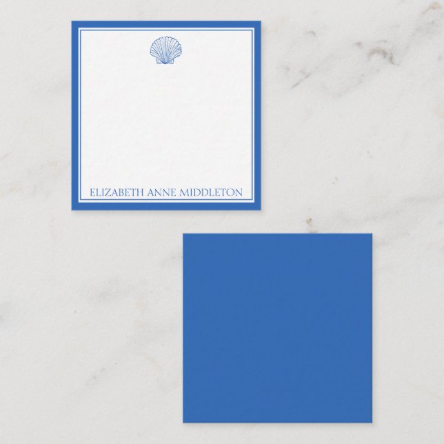 Coastal Preppy Blue and White Shell Personalized Note Card (Front/Back)