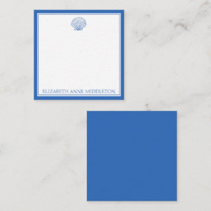 Coastal Preppy Blue and White Shell Personalized Note Card