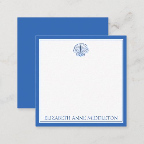 Coastal Preppy Blue and White Shell Personalized Note Card