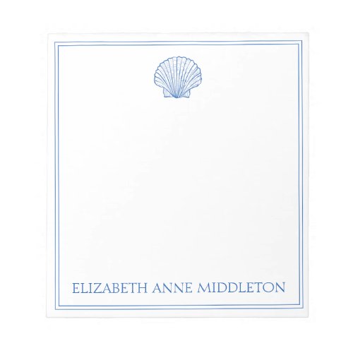 Coastal Preppy Blue and White Shell Personalized Notepad
