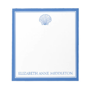 Coastal Preppy Blue and White Shell Personalized Notepad