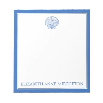 Coastal Preppy Blue And White Shell Personalized Notepad by jozanehouse at Zazzle