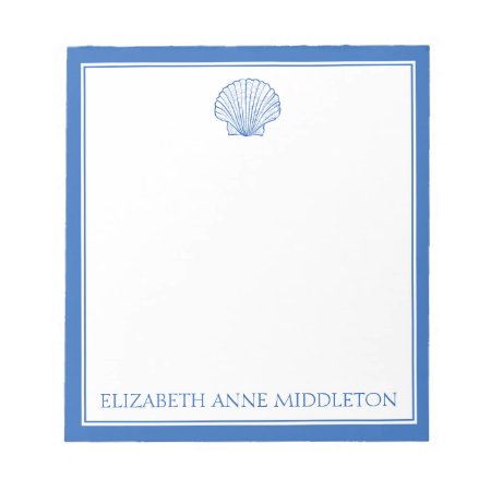 Coastal Preppy Blue And White Shell Personalized Notepad