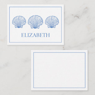 Coastal Preppy Blue and White Shells Personalized Note Card