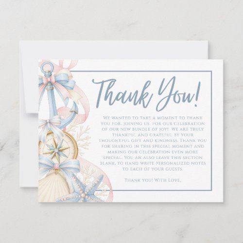 Coastal Preppy Blue Baby Shower Books for Baby Thank You Card