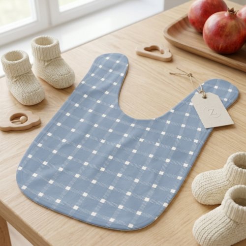 Coastal Preppy Dusty Blue Gingham Plaid Baby Bib