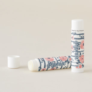 Coastal Preppy Floral Nautical Navy Stripe Custom Lip Balm
