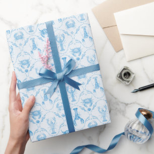 Coastal Preppy Lobster and Crabs in Light Blue Wrapping Paper