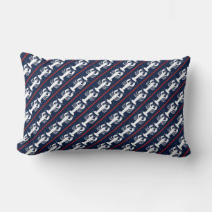 Coastal Preppy Lobster Pattern Red White and Blue Lumbar Pillow