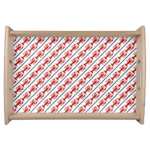 Coastal Preppy Lobster Pattern Red White and Blue Serving Tray