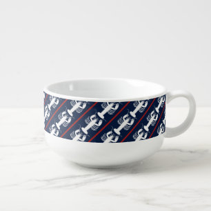 Coastal Preppy Lobster Pattern Red White and Blue Soup Mug