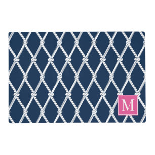 Coastal Preppy Nautical Monogram - Navy & Hot Pink Placemat