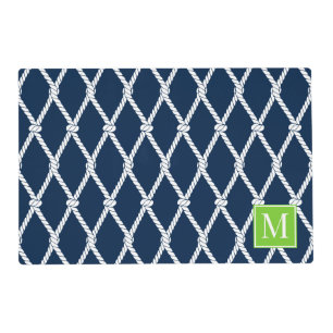 Coastal Preppy Nautical Monogram - Navy & Lime Placemat
