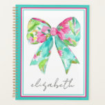 Coastal Preppy Pink and Green Bow Personalized Planner<br><div class="desc">This coastal inspired planner features cute bows in preppy pink and green.  Personalize the front and back with your choice of name and special text. Fun for back to school.</div>