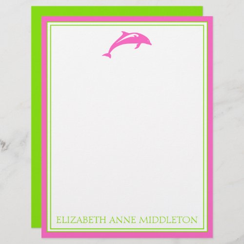 Coastal Preppy Pink and Green Dolphin Personalized Letterhead