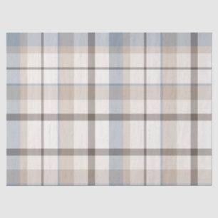 Coastal Preppy Powder Blue Brown Tartan Plaid Tissue Paper