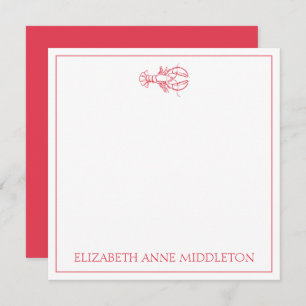 Coastal Preppy Red and White Lobster Personalized Note Card