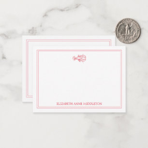 Coastal Preppy Red and White Lobster Personalized Note Card