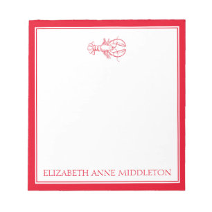 Coastal Preppy Red and White Lobster Personalized Notepad