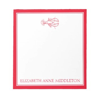 Coastal Preppy Red And White Lobster Personalized Notepad by jozanehouse at Zazzle