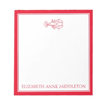 Coastal Preppy Red And White Lobster Personalized Notepad