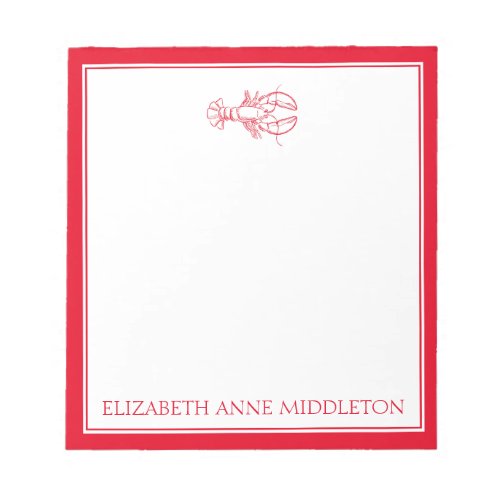 Coastal Preppy Red and White Lobster Personalized Notepad