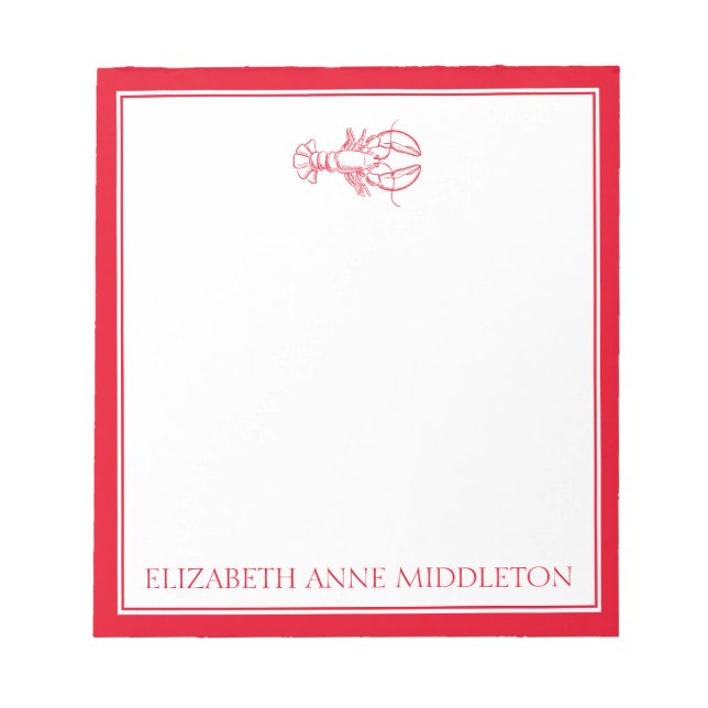 Coastal Preppy Red and White Lobster Personalized Notepad (Front)