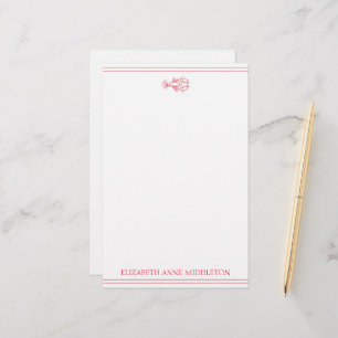 Coastal Preppy Red and White Lobster Personalized Stationery