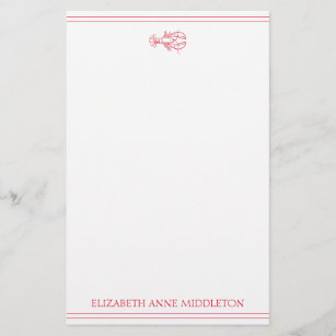 Coastal Preppy Red and White Lobster Personalized Stationery