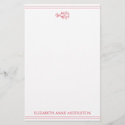 Coastal Preppy Red and White Lobster Personalized Stationery