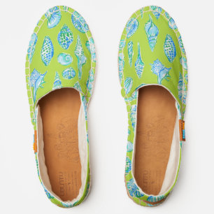 Coastal Preppy Seashells Lime Green Background Espadrilles