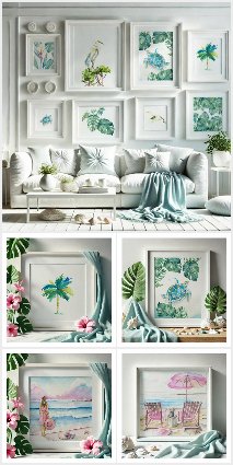 Coastal Prints with Watercolor Paintings