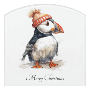 Coastal Puffin Christmas Welcome Door Sign