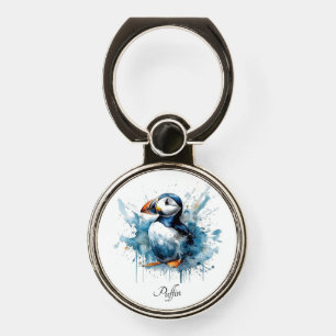 Coastal Puffin Splash Aesthetic Phone Ring Stand