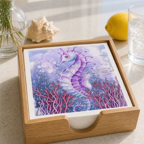 Coastal Purple Seahorse Throw Pillow Napkins