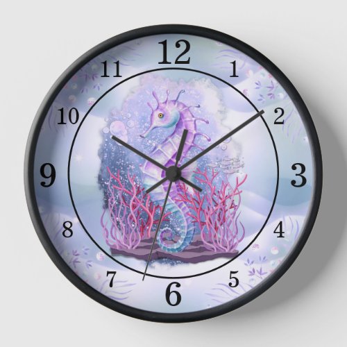 Coastal Purple Seahorse Wall Clock