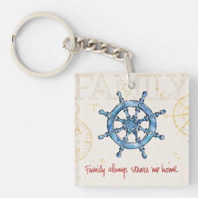 Coastal Quote | Family Always Steers me Home Keychain (Front)