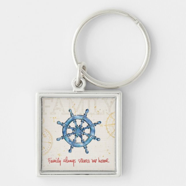 Coastal Quote | Family Always Steers me Home Keychain (Front)