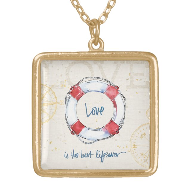 Coastal Quote | Love is the best lifesaver Gold Plated Necklace (Front)